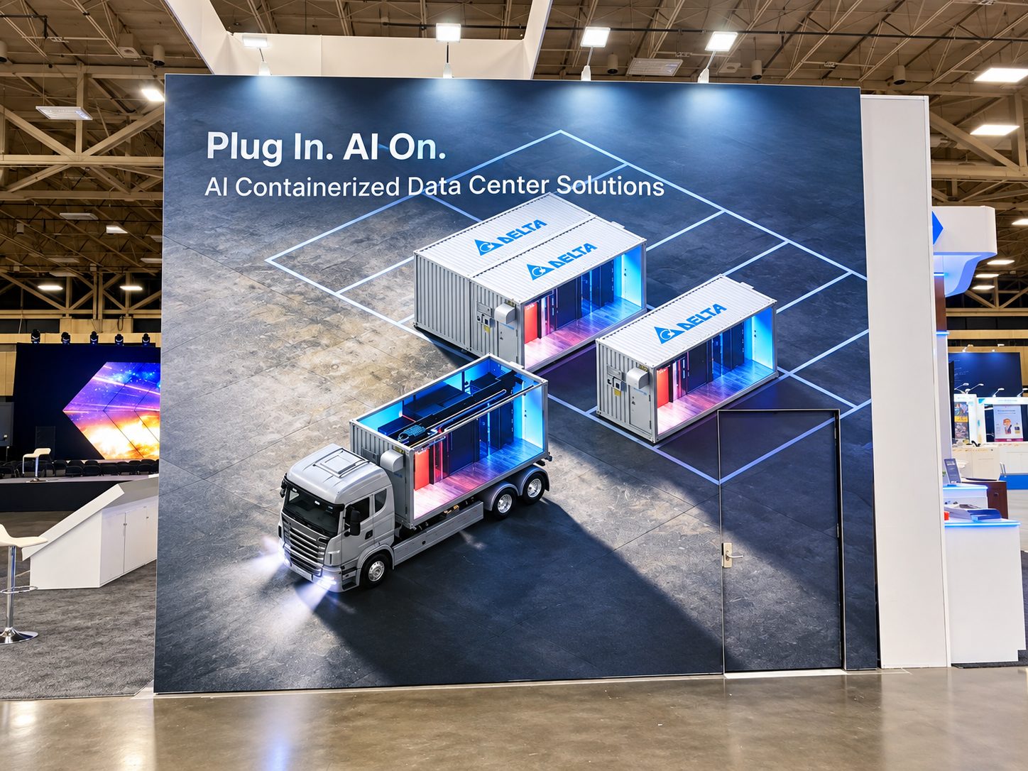 Delta container wall graphic with the Plug In AI On headline