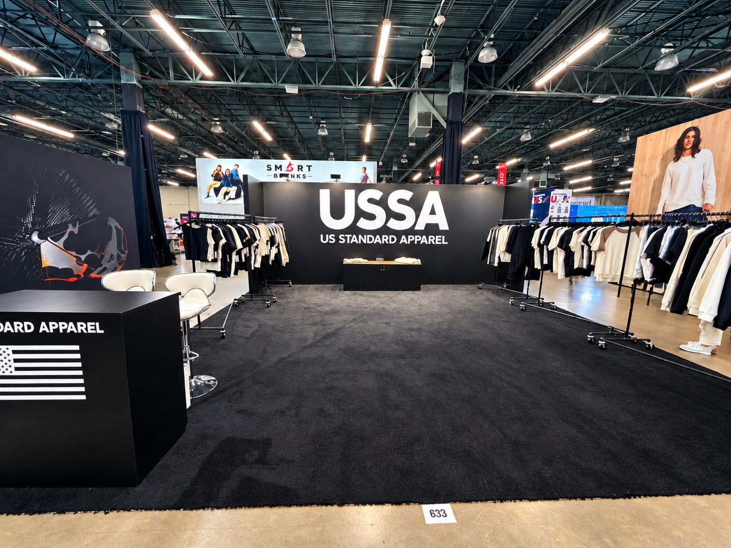 closer view of the USSA racks and the black counter with a white flag graphic